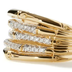 Women John Hardy Statement^Bamboo Band Ring, Gold, Diamonds, Wide