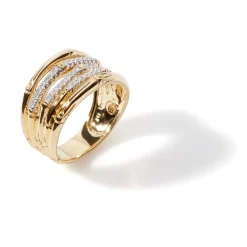 Women John Hardy Statement^Bamboo Band Ring, Gold, Diamonds, Wide
