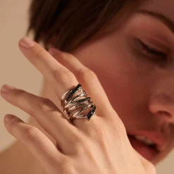 Women John Hardy Statement^Bamboo Ring, Silver, Pave, Wide