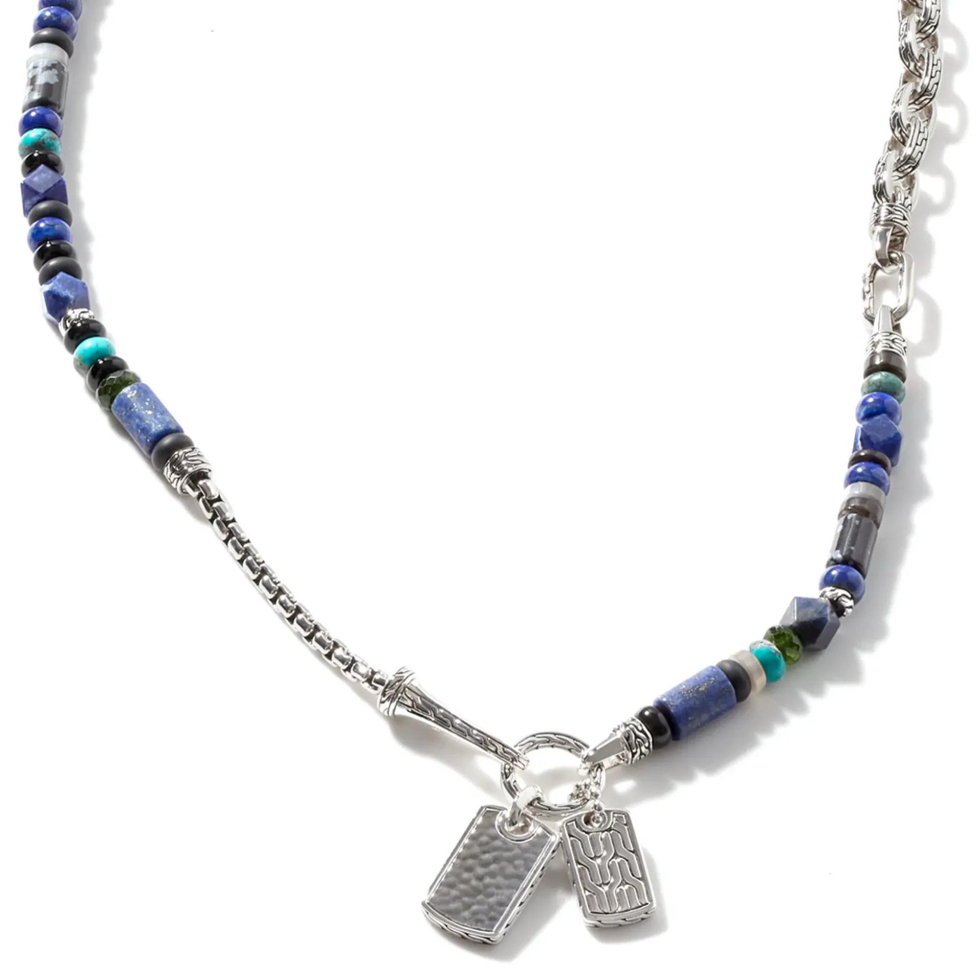 Men John Hardy Beads^Beaded Tag Necklace, Silver, Gemstones