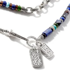 Men John Hardy Beads^Beaded Tag Necklace, Silver, Gemstones