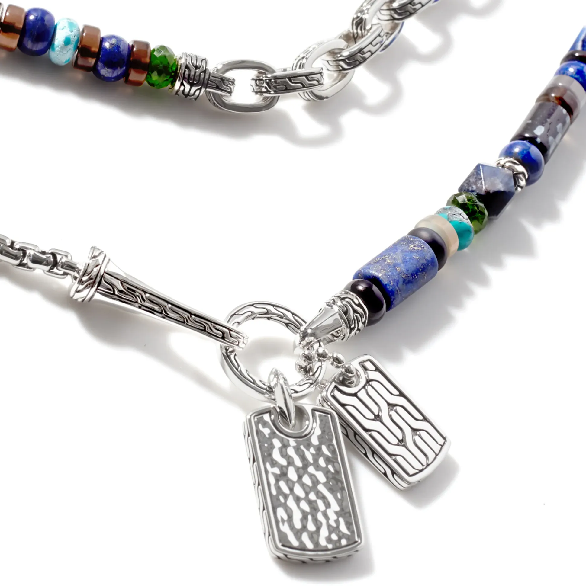 Men John Hardy Beads^Beaded Tag Necklace, Silver, Gemstones