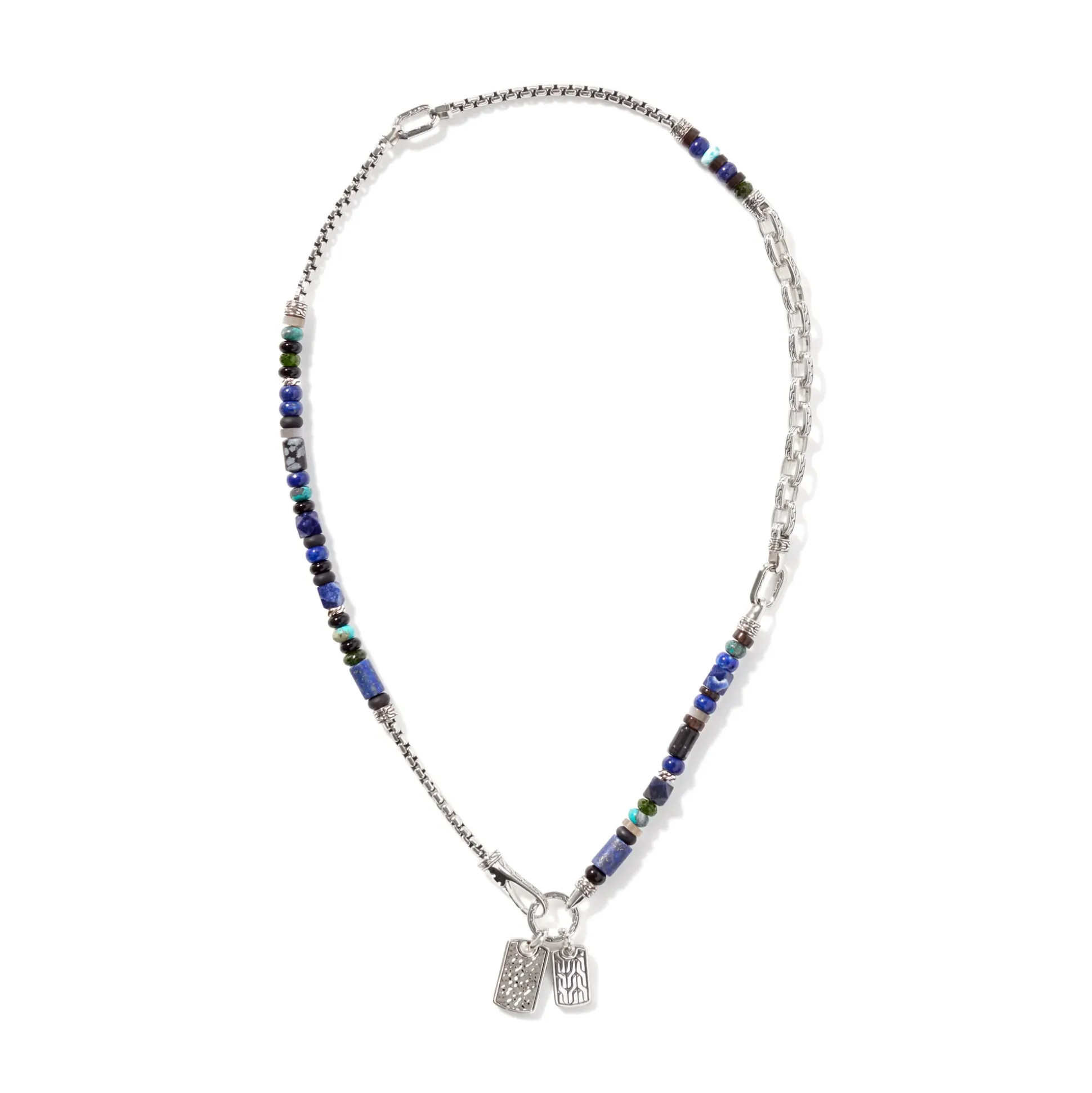 Men John Hardy Beads^Beaded Tag Necklace, Silver, Gemstones