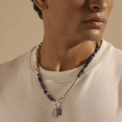Men John Hardy Beads^Beaded Tag Necklace, Silver, Gemstones