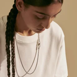 Men John Hardy Chains^Box Chain Carabiner Necklace, Silver, 4Mm