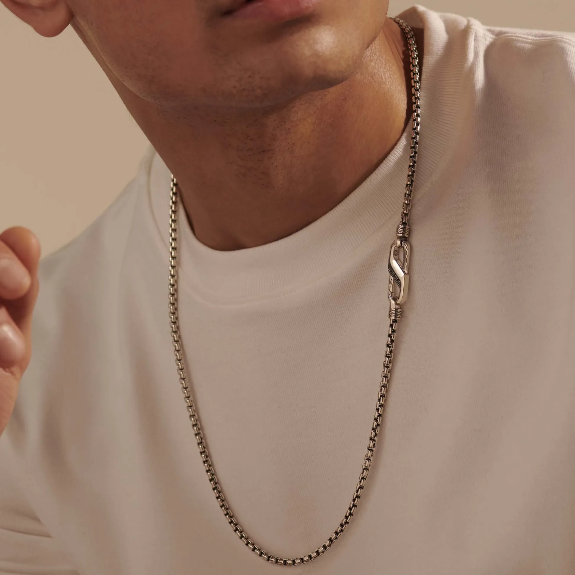 Men John Hardy Chains^Box Chain Carabiner Necklace, Silver, 4Mm