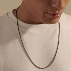 Men John Hardy Chains^Box Chain Necklace, Dark Silver, 2Mm