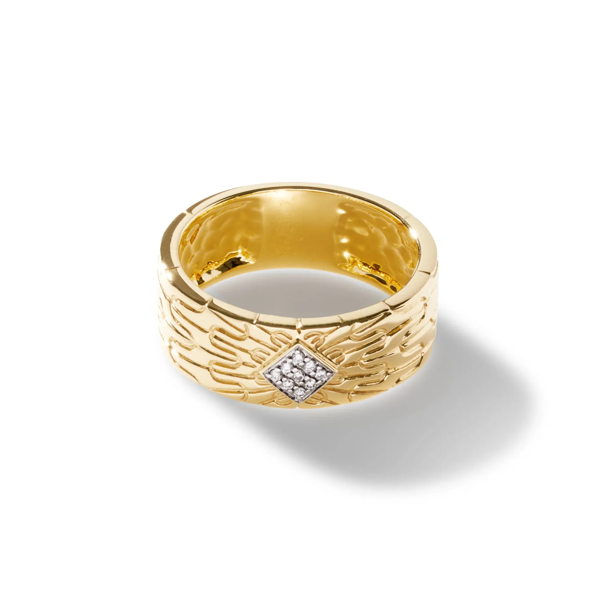 Men John Hardy Bands^Carved Chain Band Ring, Gold, Diamonds, Wide