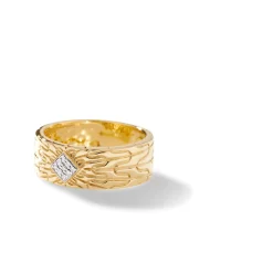 Men John Hardy Bands^Carved Chain Band Ring, Gold, Diamonds, Wide