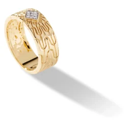 Men John Hardy Bands^Carved Chain Band Ring, Gold, Diamonds, Wide