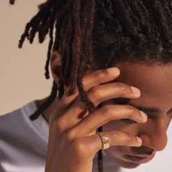 Men John Hardy Bands^Carved Chain Band Ring, Gold, Diamonds, Wide