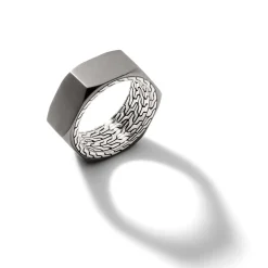 Men John Hardy Bands^Carved Chain Band Ring, Silver, Dark Silver
