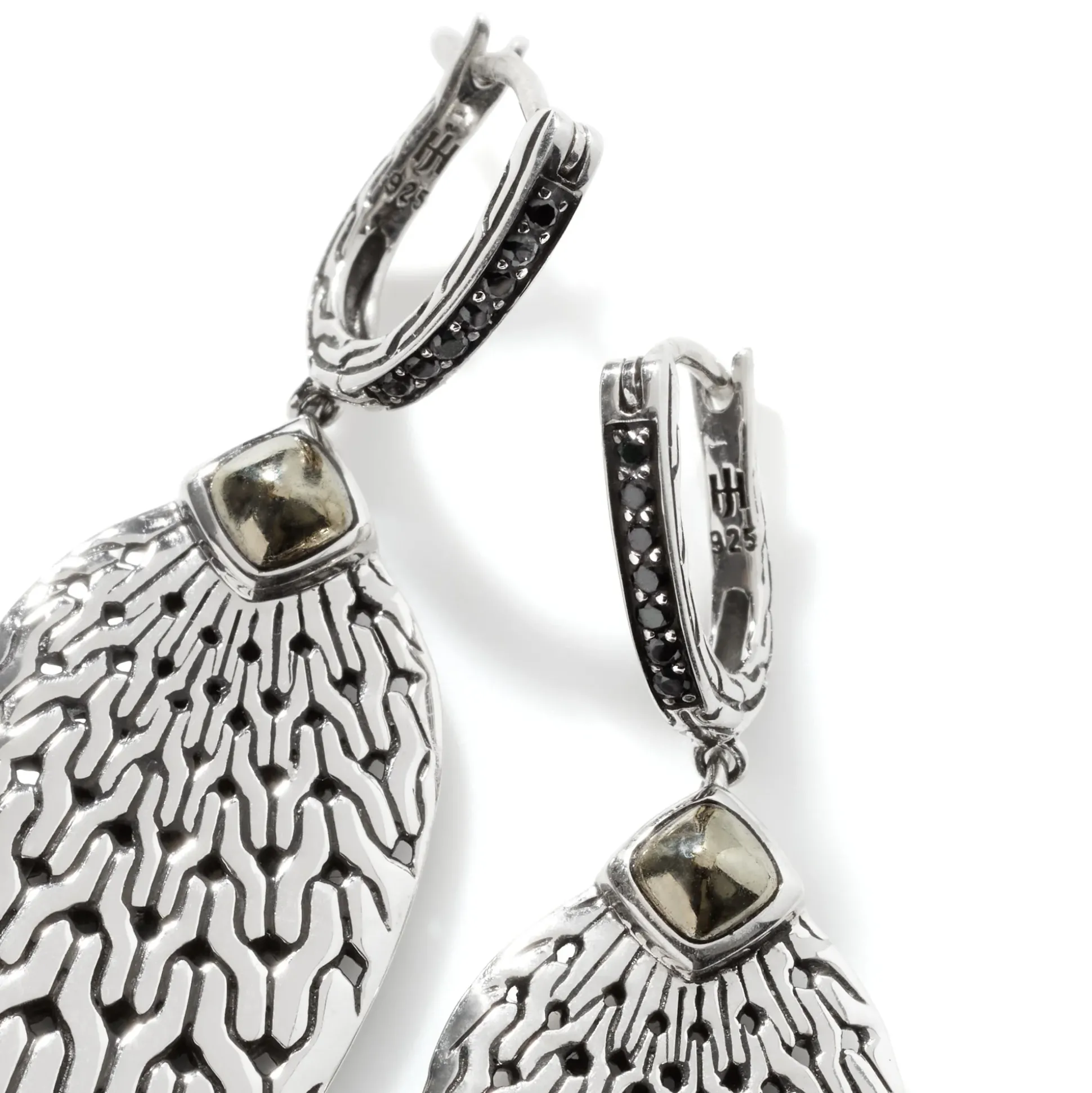 Women John Hardy Statement^Carved Chain Drop Earring, Silver, Pave