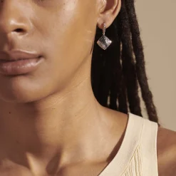 Women John Hardy Statement^Carved Chain Drop Earring, Silver, Pave