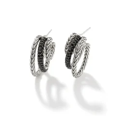 Women John Hardy Statement^Carved Chain Hoop Earring, Silver, Pave