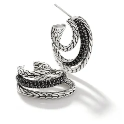 Women John Hardy Statement^Carved Chain Hoop Earring, Silver, Pave