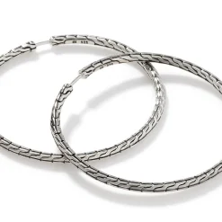 Women John Hardy Hoops^Carved Chain Hoop Earring, Silver, Large