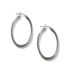 Women John Hardy Hoops^Carved Chain Oval Hoop Earring, Silver, Large