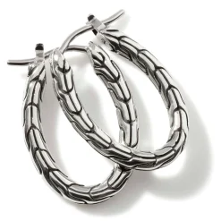 Women John Hardy Hoops^Carved Chain Oval Hoop Earring, Silver, Small