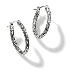Women John Hardy Hoops^Carved Chain Oval Hoop Earring, Silver, Small