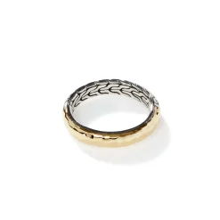 Men John Hardy Bands^Carved Chain Palu Ring, Silver, Gold, Slim