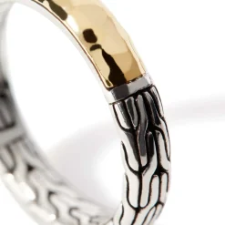 Men John Hardy Bands^Carved Chain Palu Ring, Silver, Gold, Slim