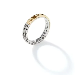 Men John Hardy Bands^Carved Chain Palu Ring, Silver, Gold, Slim