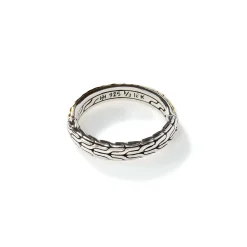 Men John Hardy Bands^Carved Chain Palu Ring, Silver, Gold, Slim