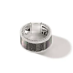 Men John Hardy Bands^Carved Chain Ring, Dark Silver, Gemstones