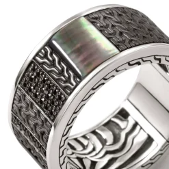 Men John Hardy Bands^Carved Chain Ring, Dark Silver, Gemstones