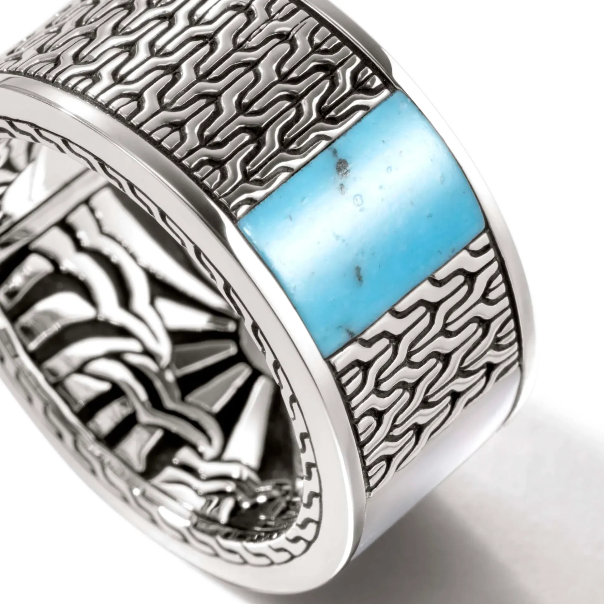 Men John Hardy Bands^Carved Chain Ring, Gold, Silver, Gemstones