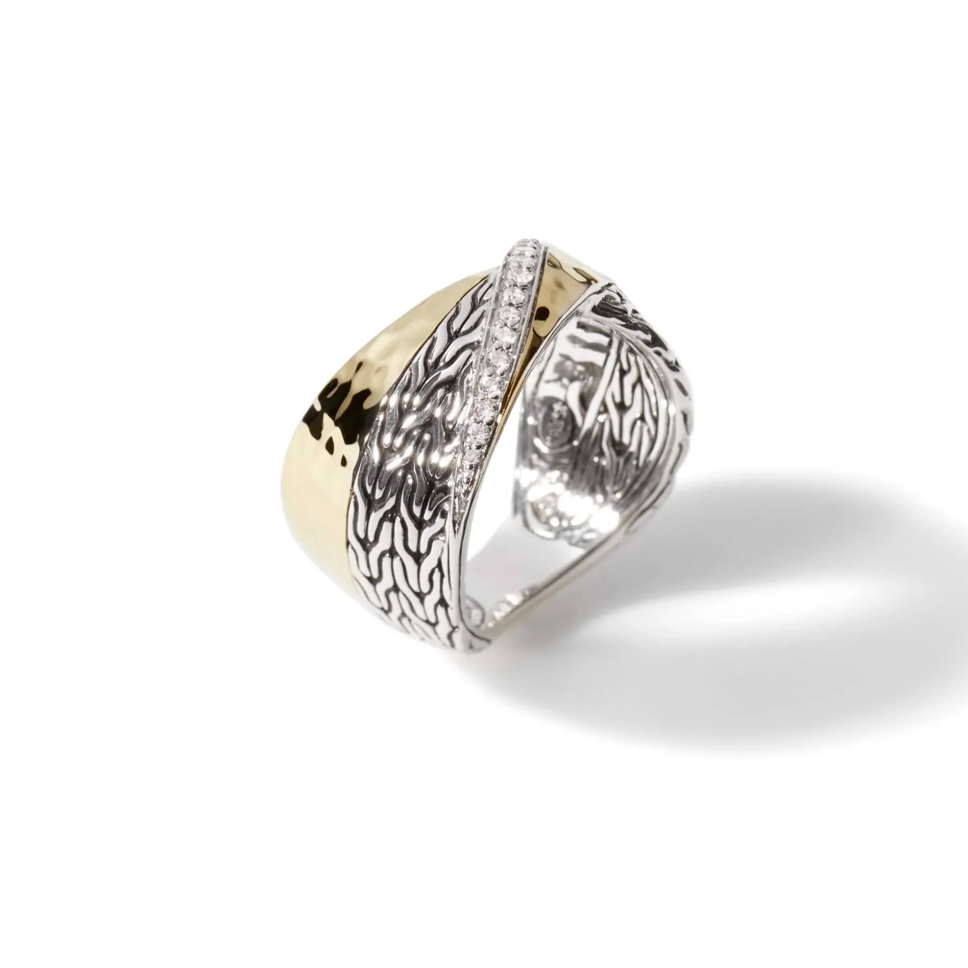 Women John Hardy Statement^Carved Chain Ring, Silver, Gold, Diamonds