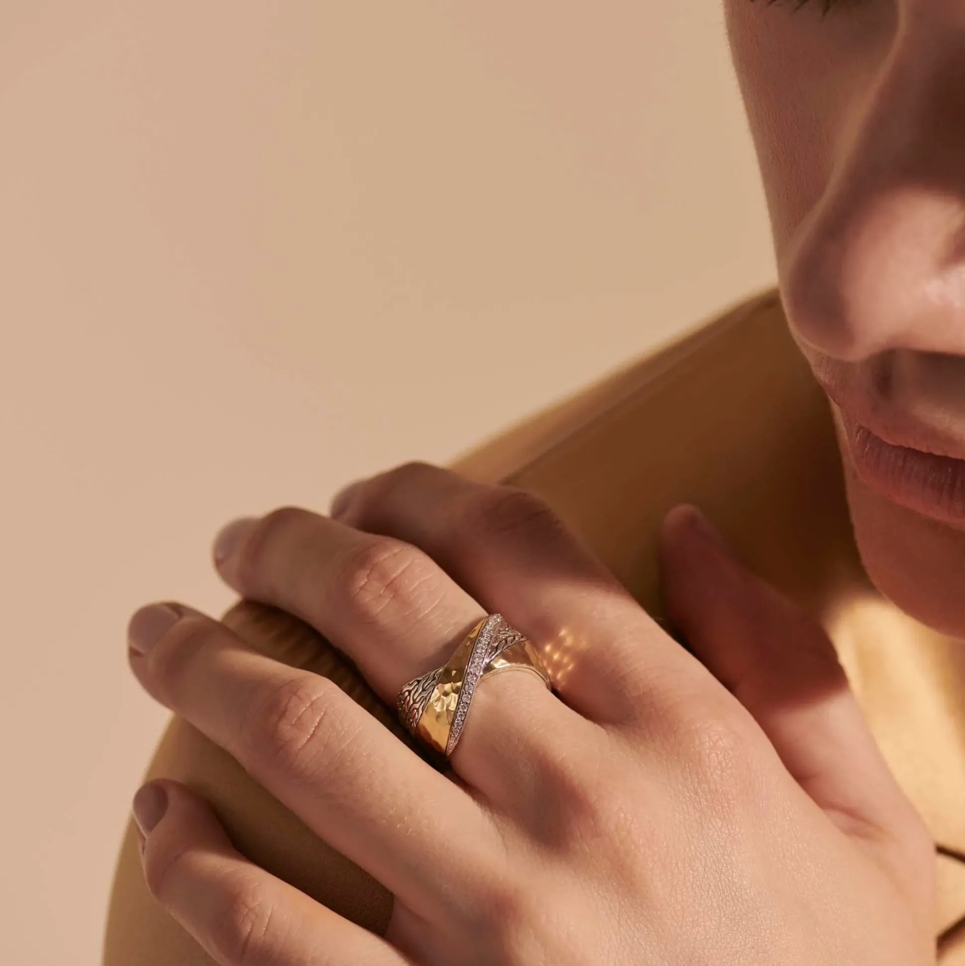 Women John Hardy Statement^Carved Chain Ring, Silver, Gold, Diamonds