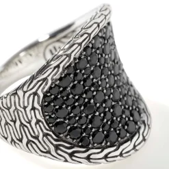 Women John Hardy Statement^Carved Chain Saddle Ring, Silver, Pave