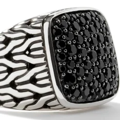 Men John Hardy Signets^Carved Chain Signet Ring, Silver, Pave
