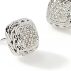 Women John Hardy Studs^Carved Chain Stud Earring, Silver, Pave