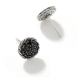 Men John Hardy Studs^Carved Chain Stud Earring, Silver, Pave