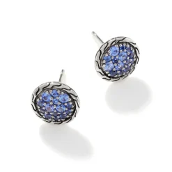 Men John Hardy Studs^Carved Chain Stud Earring, Silver, Pave