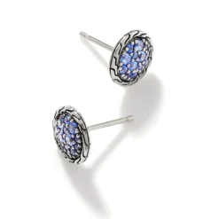 Men John Hardy Studs^Carved Chain Stud Earring, Silver, Pave