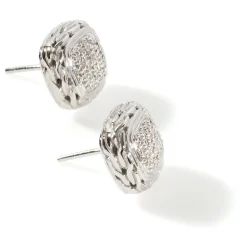 Women John Hardy Studs^Carved Chain Stud Earring, Silver, Diamonds