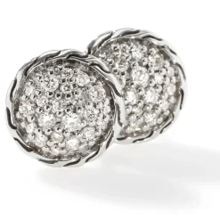 Men John Hardy Studs^Carved Chain Stud Earring, Silver, Diamonds