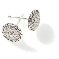 Men John Hardy Studs^Carved Chain Stud Earring, Silver, Diamonds