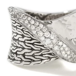 Women John Hardy Statement^Carved Chain Twisted Ring, Silver, Diamonds
