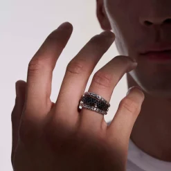 Women John Hardy Bands^Carved Multiband Ring, Silver, Pave