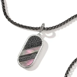 Men John Hardy Tags & Pendants^Carved Tag Necklace, Dark Silver, Gemstones