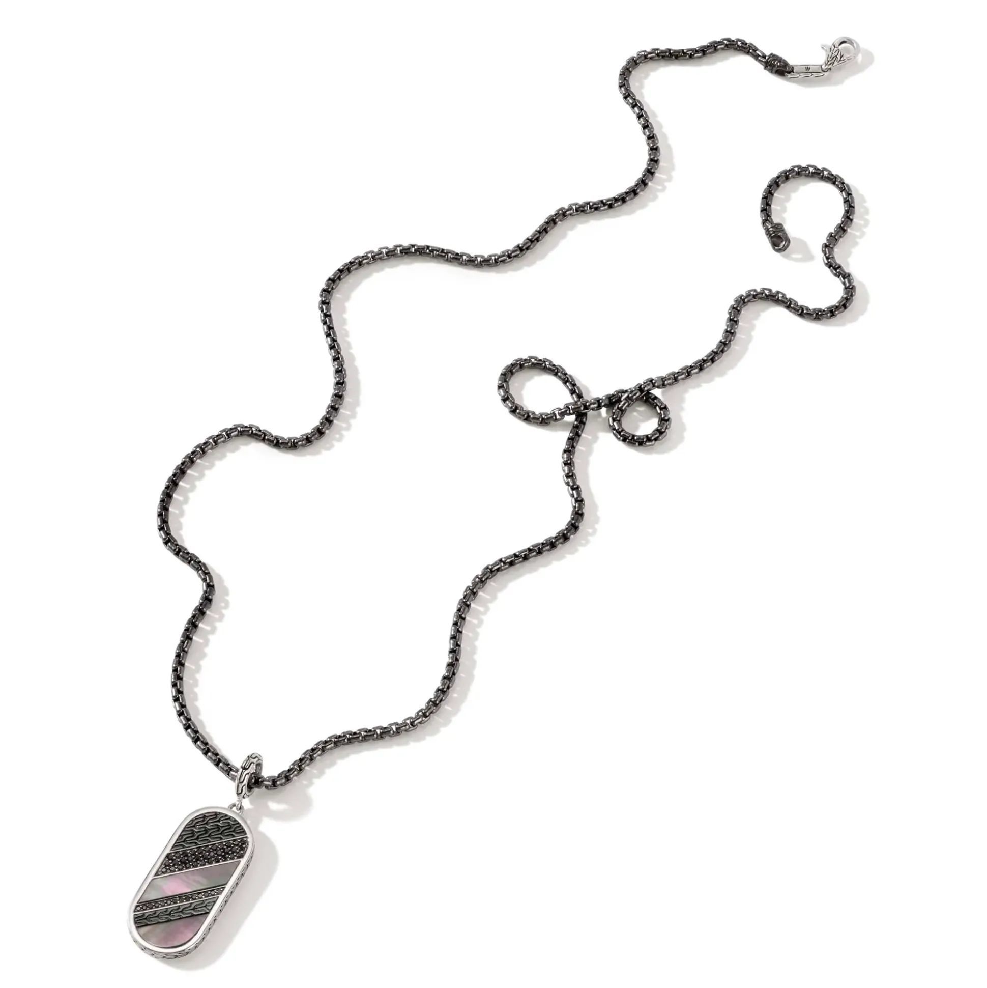 Men John Hardy Tags & Pendants^Carved Tag Necklace, Dark Silver, Gemstones