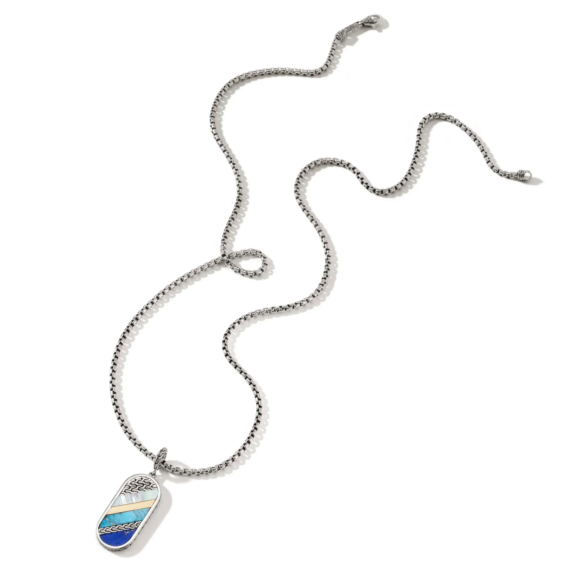 Men John Hardy Tags & Pendants^Carved Tag Necklace, Dark Silver, Gemstones