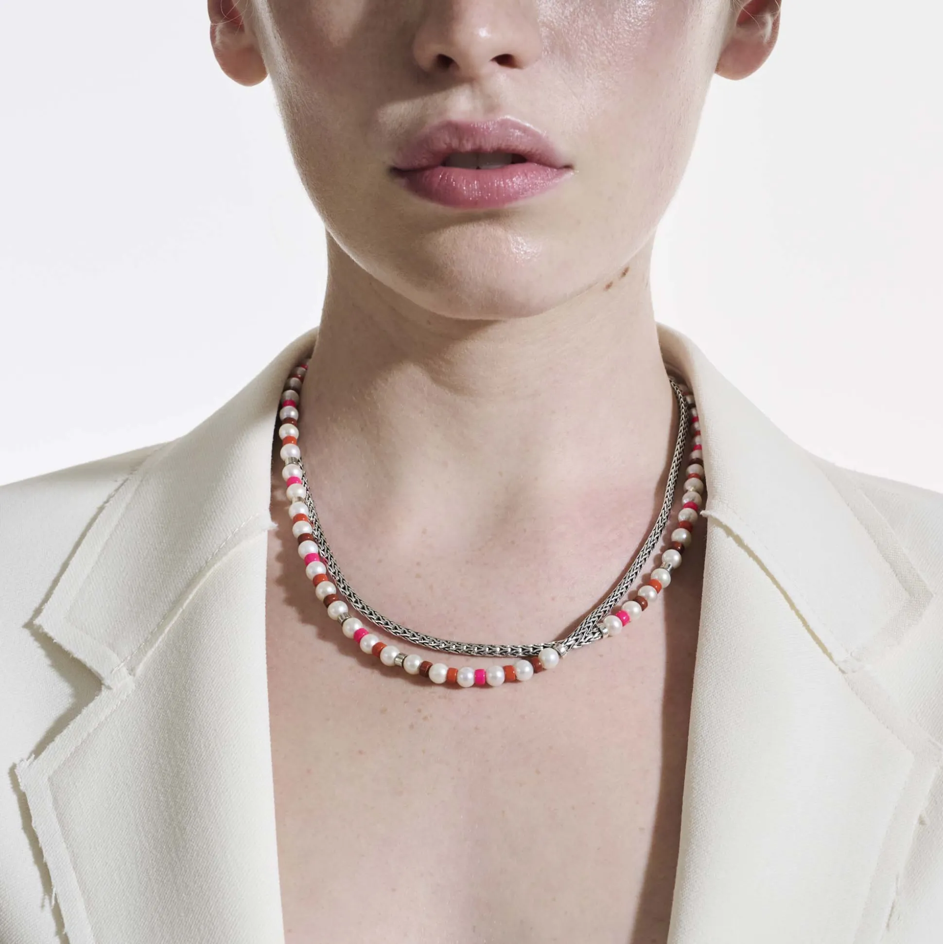 Women John Hardy Beads^Colorblock Necklace, Silver, Gemstones, Pearl