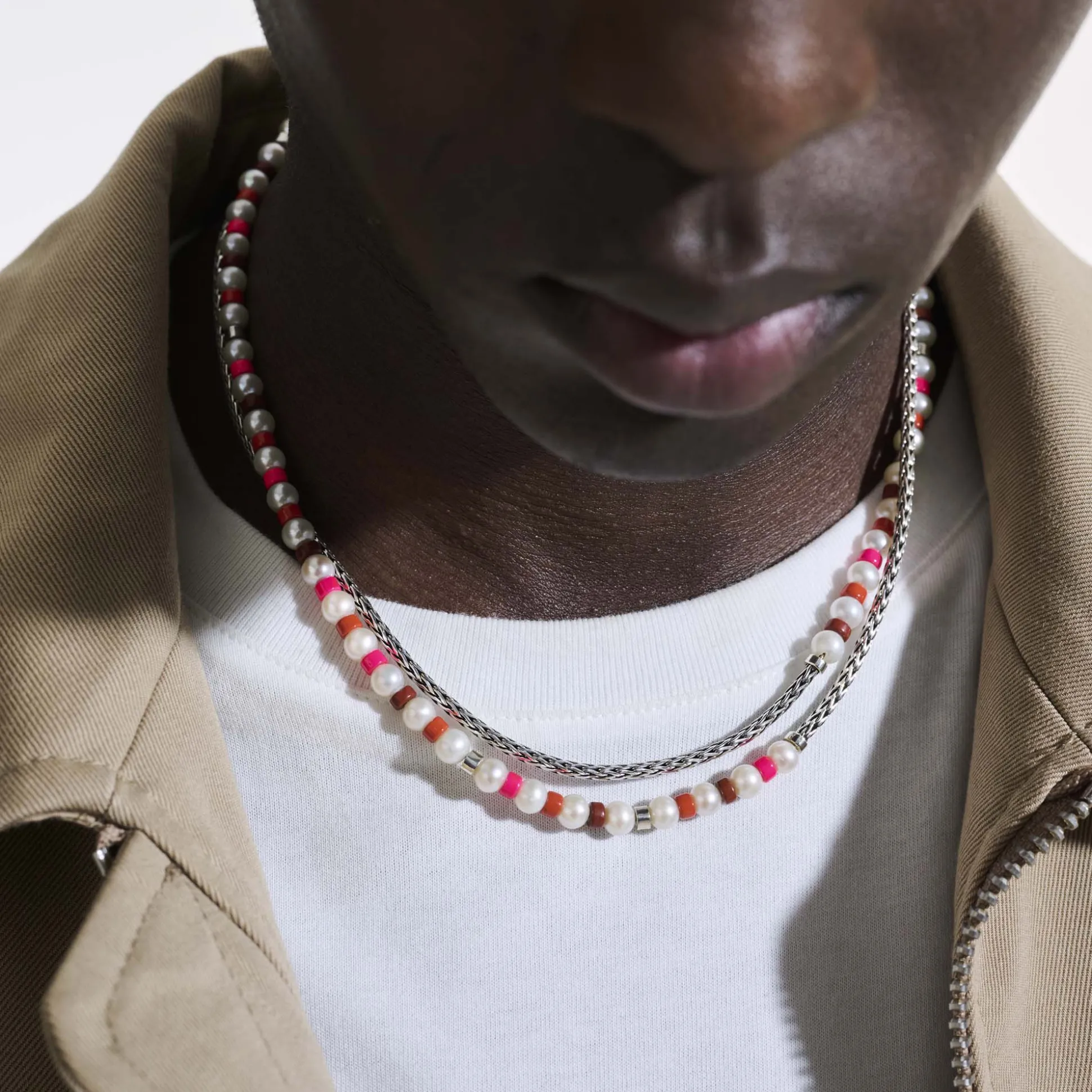 Women John Hardy Beads^Colorblock Necklace, Silver, Gemstones, Pearl