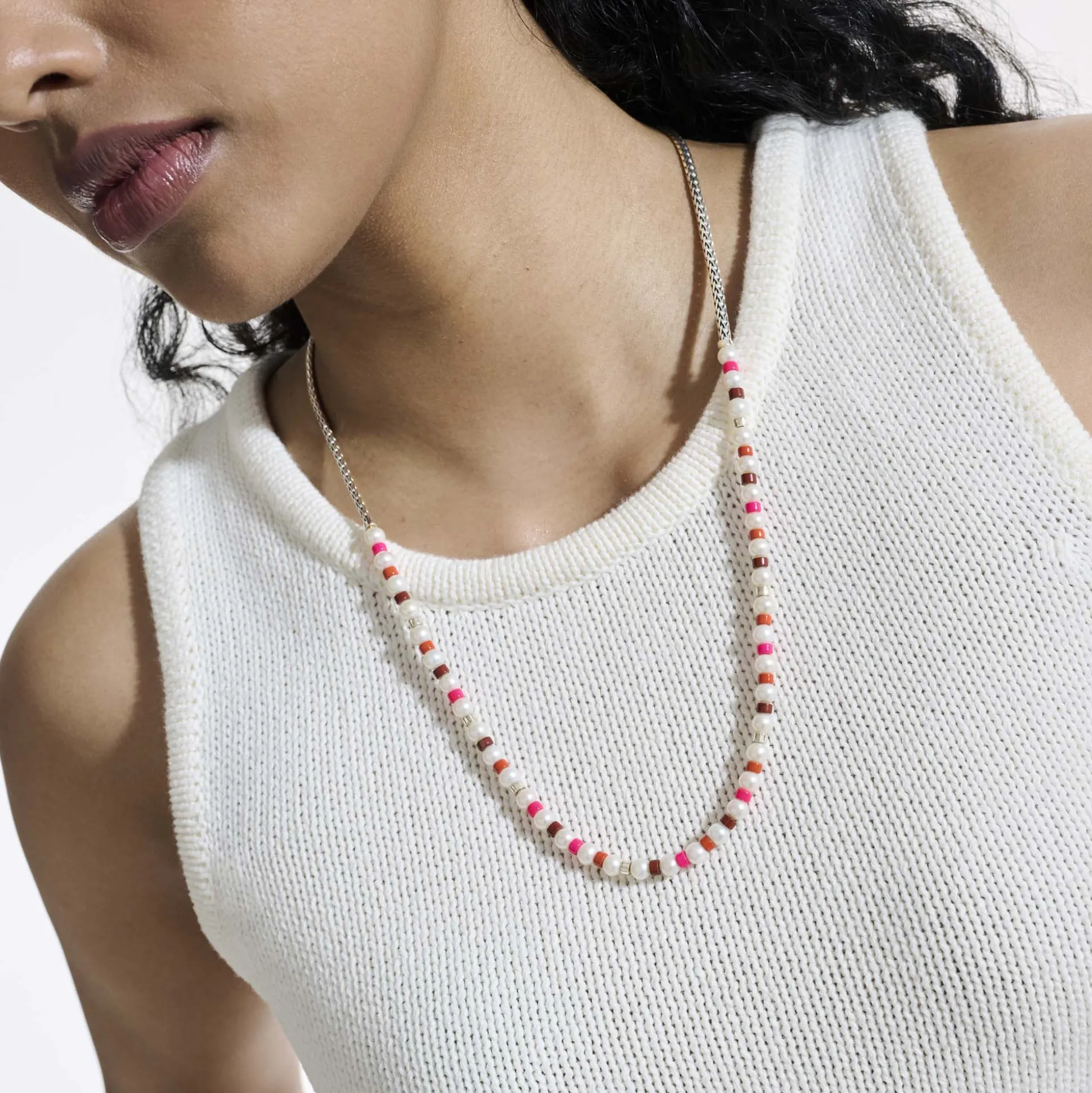 Women John Hardy Beads^Colorblock Necklace, Silver, Gemstones, Pearl